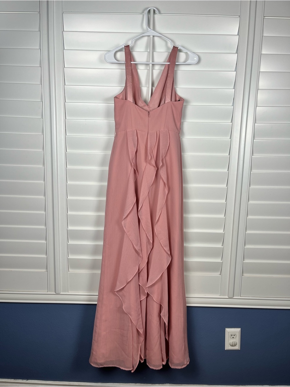 Vera Wang White Blush Pink Chiffon Ruffle Maxi Dress Formal Size 4 - Picture 2 of 14